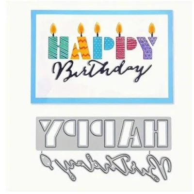 Image of Happy Birthday Slogan Candle Metal Die Cuts,Happy Cutting Dies Cut Stencils DIY Scrapbooking Decorative Embossing Paper Card Making