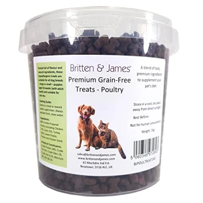Image of Britten &amp; James Premium Grain Free Dog Treats Cat Poultry 1kg in a Stay Fresh 2L Tub