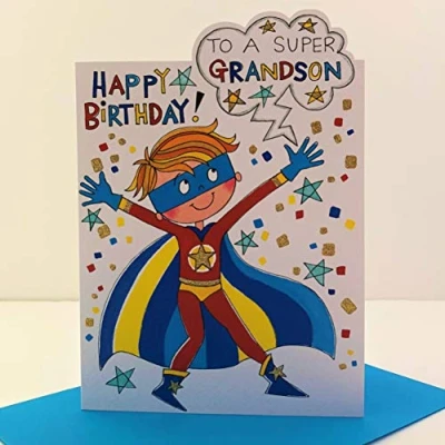 Image of Rachel Ellen Super Grandson Happy Birthday Card Hero