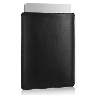 Image of MoKo 14 Inch Laptop Sleeve Bag, PU Leather Briefcase Slim Stylish Case Compatible with MacBook Pro 14&quot; M2 MAX 2023/2021, Black