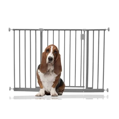 Image of Bettacare Extra Wide Hallway Dog Gate, 109cm 115cm, Grey, Pressure Fit Pet Puppy Safety Barrier for Hallways and Spaces, Easy Installation