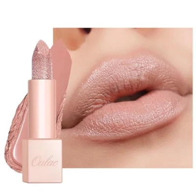 Image of Oulac Pink Shimmer Lipstick for Women Moisture Tinted Lip Balm Dry Lips, Glitter Surface, Creamy Formula, Hydrating &amp; Smooth, Infused with Shea Butter, Vegan, Clean Beauty PG12