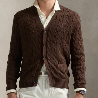 Image of Polo Ralph Lauren LONG Sleeve Cardigan, Men&#039;s, Size: Large, Dark roast melange