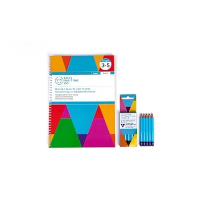 Image of Love Writing Co. Learn To Write Pack 2 Age 3 5 Years of Kids Pencils, Handwriting Practice Book and Alphabet Stage 1 Pencil Control Grip Phonics SEN