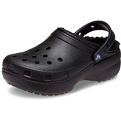 Image of Crocs Classic Platform Lined Slippers, Women&#039;s, Size: 3, Black Synthetics