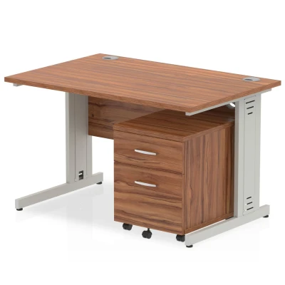 Image of Impulse 1200x800 Desk Walnut Top Silver Cable Managed Leg + Mobile Ped