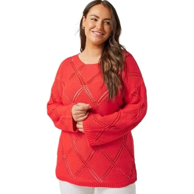 Image of EVANS Curve Diamond Pointelle Jumper Women&#039;s Plus Size Red