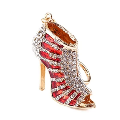 Image of Fdit High Heel Keychain Rhinestone Crystal Shoe Lady Gift Stiletto Enamel Gold Pendent Key Purse Bag Keyring Chain