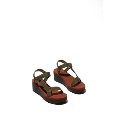 Image of Fly London Women&#039;s YEFA726FLY Sandal, Army Green/Army Green/Brick, 5 UK