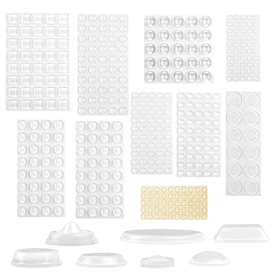 Image of Vicloon Clear Adhesive Bumper Pads, 389pcs Transparent Silicone Pad Soft Door Bumpers Self Noise Dampening Pads Elastic Buffer Furniture Pad, Round Spherical Square Rubber Feet