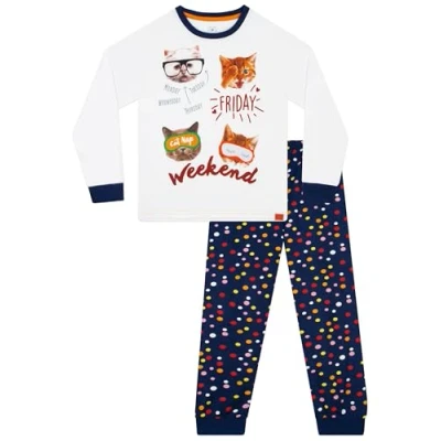 Image of Harry Bear Cat Pyjamas Girls Cats Kids Pjs Long Sleeve Girls&#039; Pyjama Sets White 12 13 Years