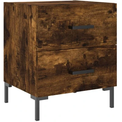 Image of vidaXL Modern Bedside Cabinet Smoked Oak Finish, Engineered Wood Construction with Storage Drawer and Compartment, Iron Feet Bedroom Furniture