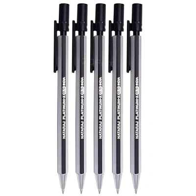 Image of PLATMECH Mechanical Pencils, 0.5mm Lead Size, Pack of 5, Rubber Tipped, Propelling Write Draw Sketch, School Office Home Use, iZOFAX Black Ball Pen