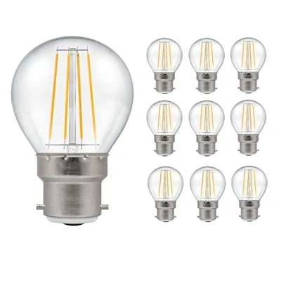Image of Pack of 10 x Crompton LED Dimmable Filament Golf Ball Light Bulb Clear 5W B22 BC 2700K Warm