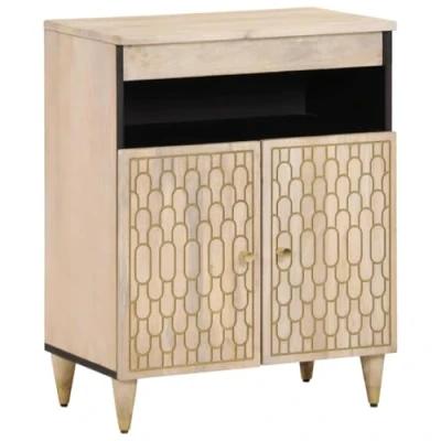 Image of vidaXL Solid Mango Wood Side Cabinet 60x33x75 cm Hand Carved, Brown Organizer for Living Room/Bedroom/Hallway Storage with Wooden Feet