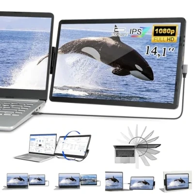 Image of Chiusuet Laptop Screen Extender, 14.1&quot; Full HD IPS Portable Monitor for Laptop, Extender Dual Compatible with Mac, PC, Chrome &amp; Windows, Mini HDMI Plug and Play