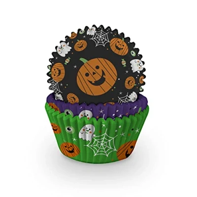 Image of Anniversary House Pack of 75 Halloween Icon Cupcake Cases for Baking, Baking Cups in Heavy Duty Greaseproof Paper, Pumpkin, Ghost Muffins, Cup Cake Liners, J115