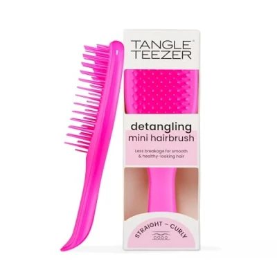 Image of Tangle Teezer Mini The Ultimate Detangler Hairbrush Gentle on Wet Hair Two Tiered Teeth &amp; Comfortable Handle Ideal for Kids And Travel Reduces Knots Breakage Runway Pink