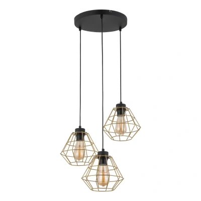 Image of Diamond Wire Frame Cluster Pendant Ceiling Light Black, Gold 3xE27