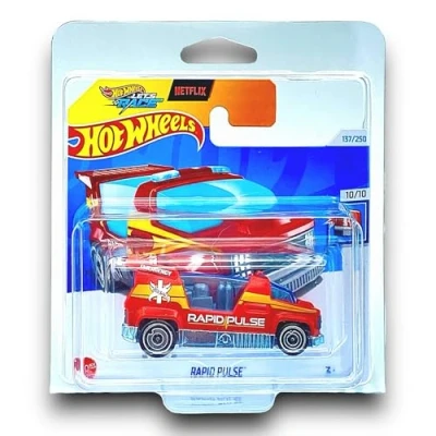 Image of Hot Wheels Rapid Pulse (Red, Yellow &amp; Chrome Let&#039;s Race) 10/10 HW First Response 2024 137/250 (Short Card) includes a KLAS Car Keeper Protector Case HTD71