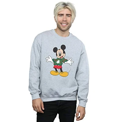 Image of Disney Men&#039;s Mickey Mouse Christmas Jumper Stroke Sweatshirt Sport Grey Small