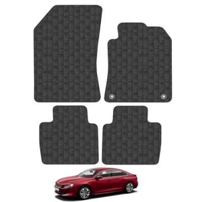 Image of Rubber Car Mats Compatible with Peugeot 508 (2019 ) Tailored Fit Floor Set Accessory Black Custom 4 Pieces Clips Anti Slip Backing, Heavy Duty &amp; Waterproof