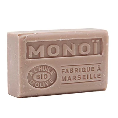 Image of Label Provence Savon de Marseille French Soap with Organic Olive Oil and Shea Butter Monoi Fragrance 125 Gram Bar