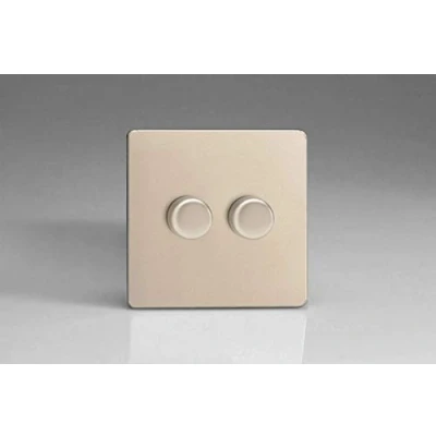 Image of Varilight V Pro Screwless Satin Chrome 2 Gang LED Trailing Edge Dimmer Switch 1 or Way
