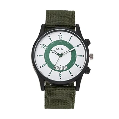 Image of JewelryWe Mens Military Watch Nylon Strap Analog Quartz Calendar Luminous Wristwatch Cool Business Casual Dress Watch, for Fathers Day
