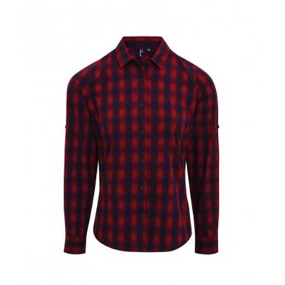 Image of Premier Unisex Womens/Ladies Mulligan Check Long Sleeve Shirt (Red/Navy) Blue &amp; Red Cotton Size X Small