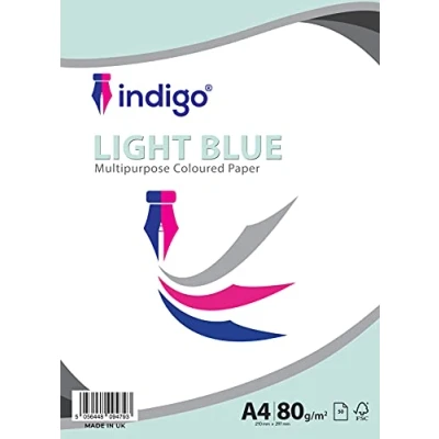Image of Indigo® A4 80gsm Coloured Paper Origami Assorted Multi Colour for Art &amp; Craft Sheets (Light Blue, 100 Sheets)