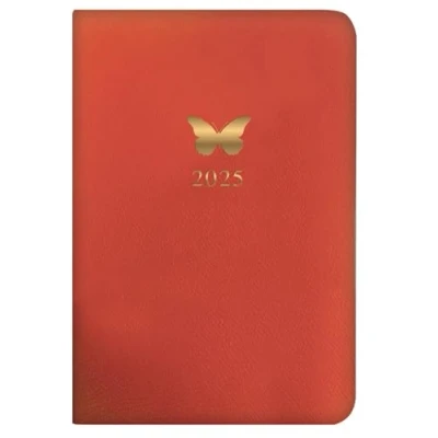 Image of 2025 Stylish Orange Soft Cover Pocket Diary Week to View Silver Butterfly Design