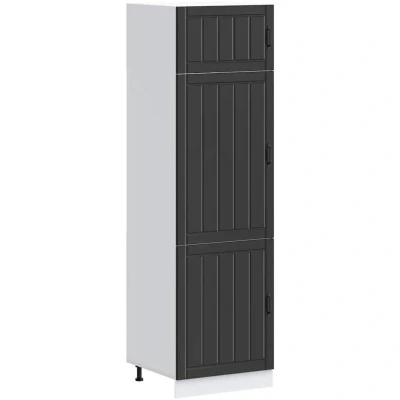 Image of vidaXL Lucca Black Kitchen Cupboard Modern Engineered Wood Storage Cabinet 60x57x207 cm with Adjustable Feet Interior Organizer