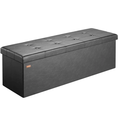 Image of CASARIA® XL Faux Leather Foldable Ottoman Chest Bench with Padded Lid 115x40x40cm 130 Litres Decorative Shoe Storage Box Lounge Bedroom Hallway Furniture Black