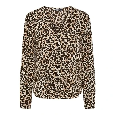 Image of PIECES Women&#039;s Pcnessa LS V Neck Shirt Noos Blouse, Silver Mink/AOP: Leo AOP, S
