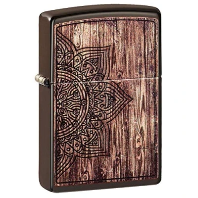Image of Zippo Wood Mandala Design Brown Matte Pocket Lighter