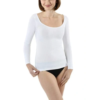 Image of ALBERT KREUZ Women&#039;s Long Sleeve Undershirt with deep Scoop Neck Stretch Cotton White Größe M (38 40)