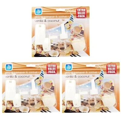 Image of 3 x Pan Aroma Plug In Air Freshener &amp; Sachet Vanilla Coconut Strong Fragrance Long Lasting