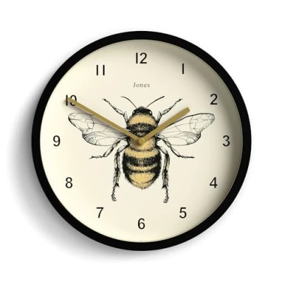 Image of Jones Clocks® Bee Wall Clock Home Accessories Gifts Kitchen Living Room Office Modern Small Designer Decorative Dial (Black)