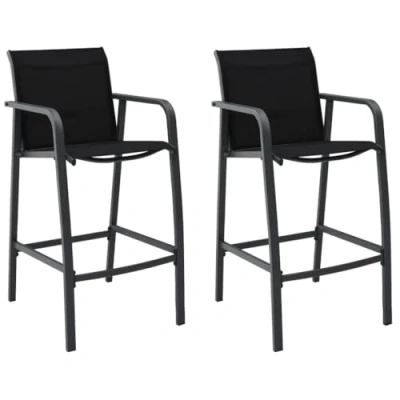 Image of vidaXL Garden Bar Chairs Set of 2 Black Textilene, Sturdy Steel Frame, Comfortable &amp; Weather Resistant for Outdoor, Patio, Balcony
