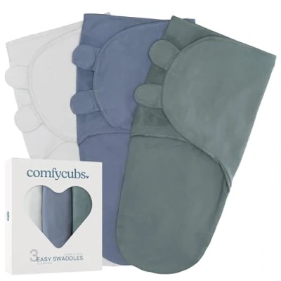 Image of Comfy Cubs Baby Blanket, Swaddle Blanket 3 6 months, Newborn Essentials, Infant Sleep Sack Wrap, 100% Breathable Cotton, Boy Girl, Adjustable Pack (Stone, Nomadic Blue, Azul, Large)
