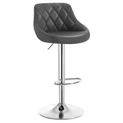 Image of WOLTU Bar Stool Grey Chair Breakfast Dining for Kitchen Island Counter Leatherette Exterior, Adjustable Swivel Gas Lift, Steel Footrest &amp; Base