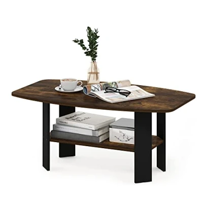 Image of Furinno Simple Design Coffee Table, Side Amber Pine/Black, 54.9 (D) x 90.2 (W) 39.9 (H) cm (11179APBK)