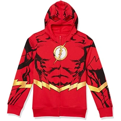 Image of Dc Comics Little Flash Cosplay Zip up Hoodie with Cape Boys 4 20, Red,