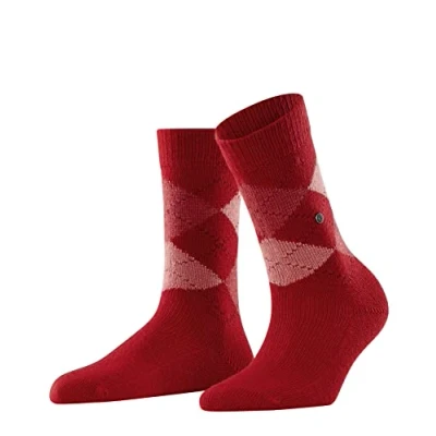 Image of 1 Pair Vermillion Red Whitby Extra Soft Argyle Socks Ladies 3.5 7 Burlington