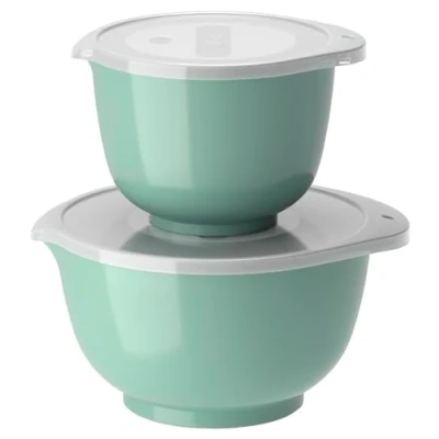 Image of Rosti Margrethe Bowl Set, Mixing 4 Piece with 2 Bowls and Lids, Dough Made of Recyclable Plastic, 1.5 Litres 3 Litres, Nordic Green (Green)