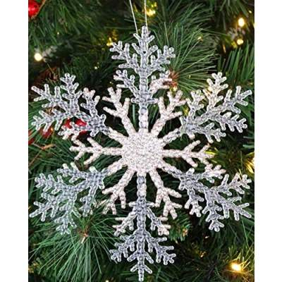 Image of Christmas Concepts® 21cm 8&quot; Large Glitter Decorated Snowflake Decoration Baubles (CHAMPAGNE, 1)
