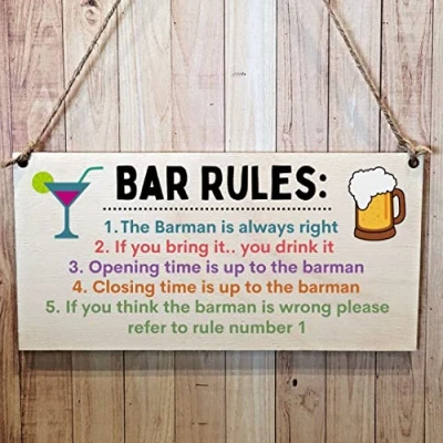 Image of Second Ave Funny Joke Bar Rules Wooden Hanging Gift Friendship Rectangle Sign Plaque