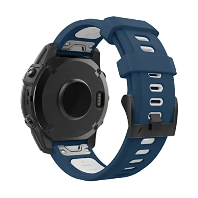 Image of MoKo Watch Strap Compatible with Garmin Fenix 7/7 Pro/6/6 Pro/5/5 Plus/Forerunner 965/955/945/Instinct Solar/Instinct 2, Quick Fit 22mm Soft Silicone Replacement Band Sport Wristband, Blue/White