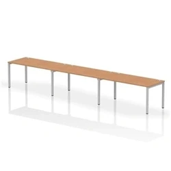 Image of Impulse Bench Single Row 3 Person 1600 Silver Frame Desk Oak